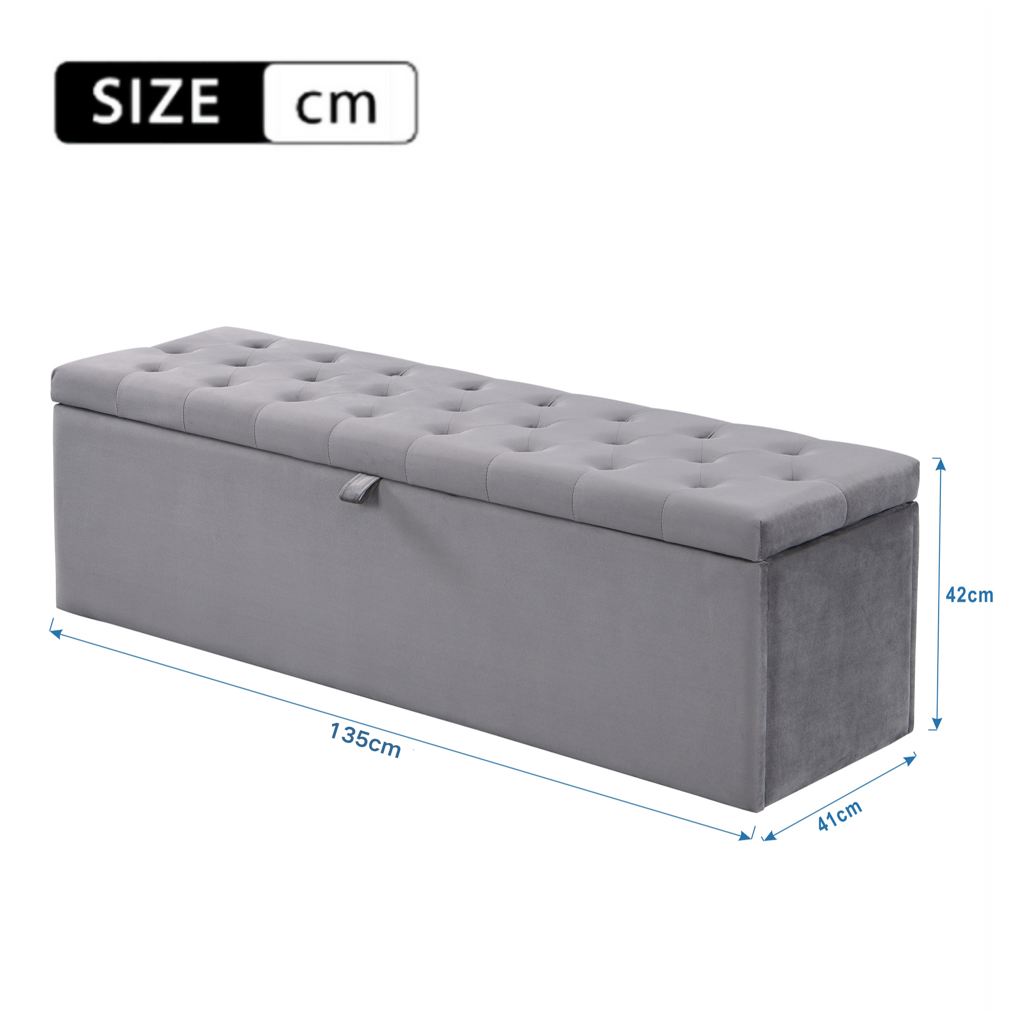 Velvet Upholstered Bench with Storage Space, Grey