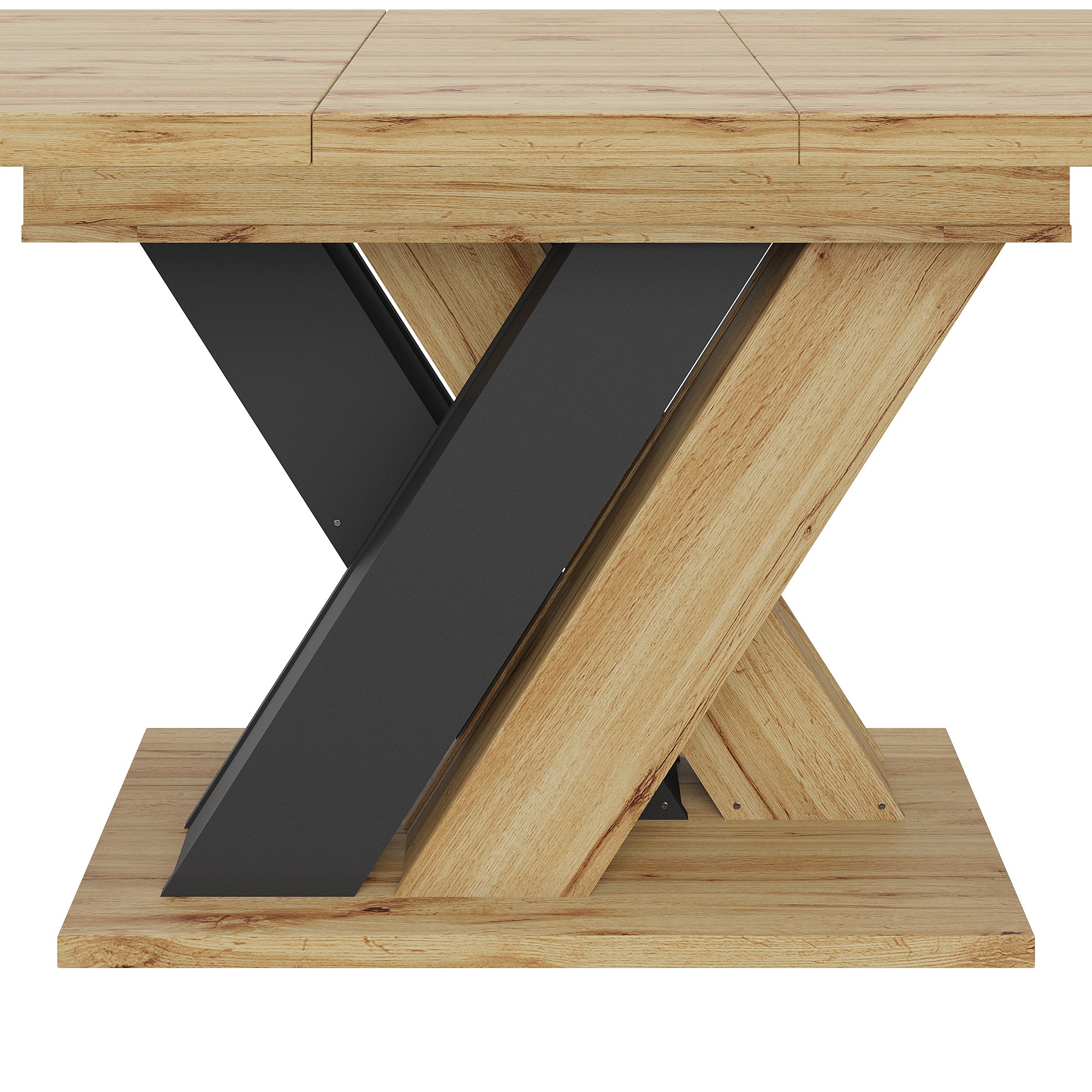 Telescopic Dining Table 119-158.5x80cm Extendable X-Legs - Wood Color