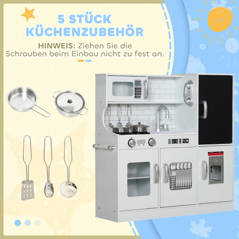 AIYAPLAY Children's Kitchen Play with Telephone, Chalkboard, Microwave, Stove, Sink, Ice Cube Maker, White