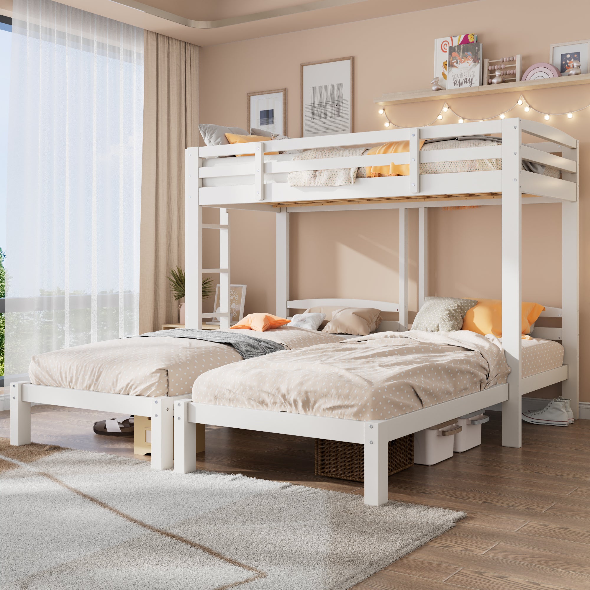 Bunk Bed Triple Sleeper with Side Ladder 3FT, White