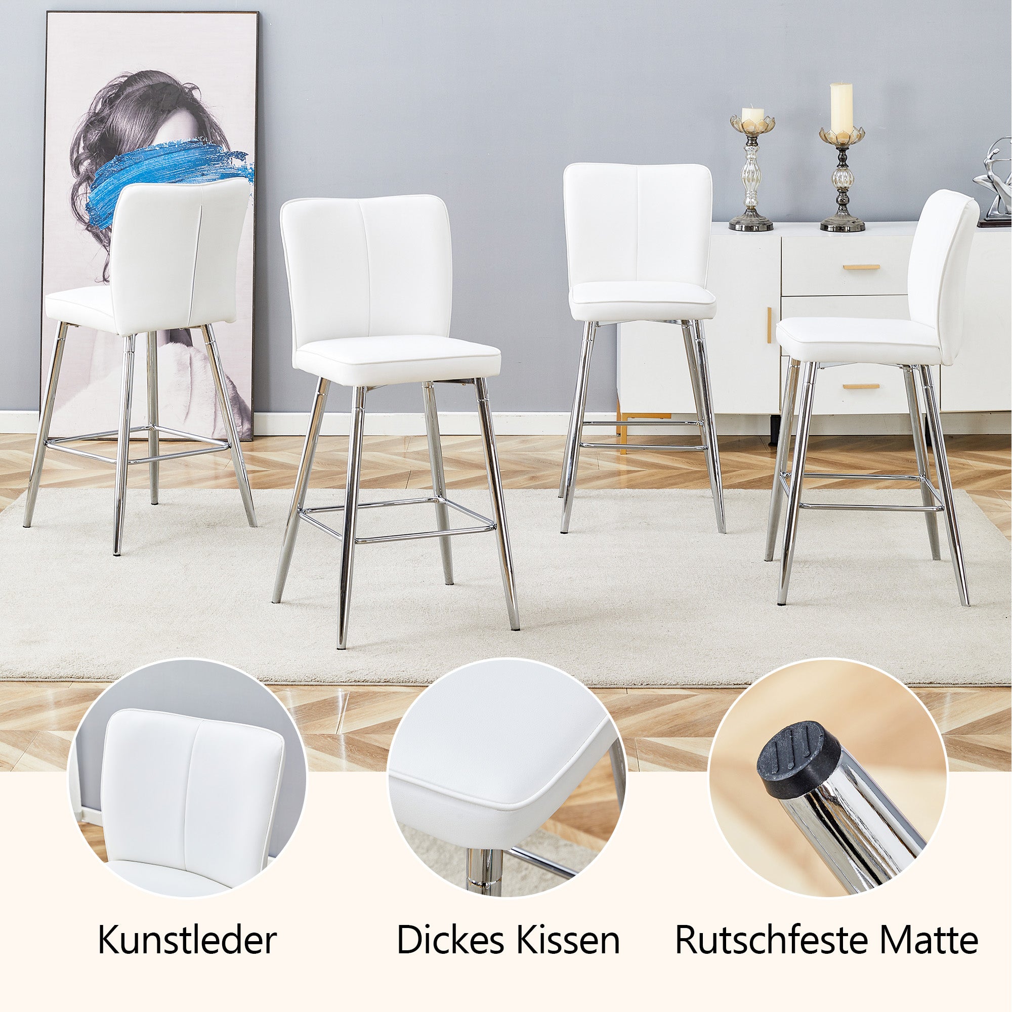 Bar Chair Two-Piece Set, 101cm High Ergonomic Backrest, White PU Material