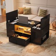 Coffee Table 100x50x40cm High-Gloss LED 1 Drawer 2 Cabinets - Black