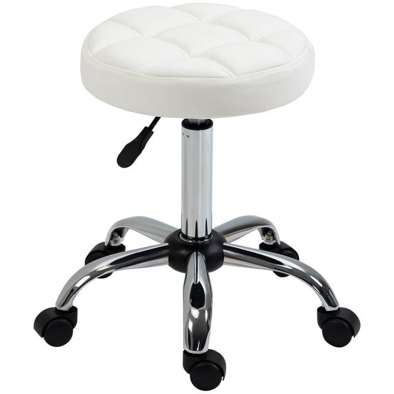 Vinsetto Rolling Stool Height-Adjustable Rotating Work, Artificial Leather White