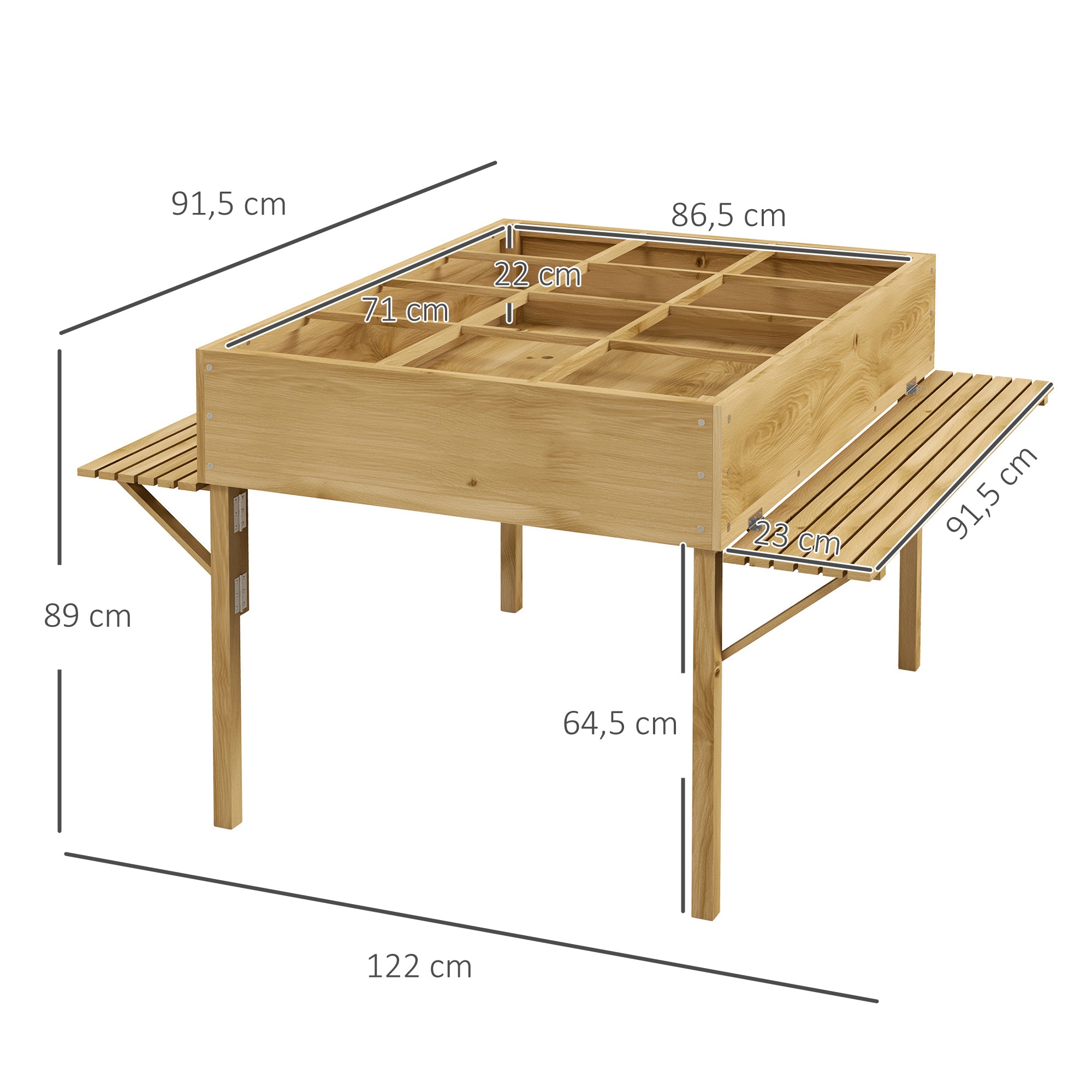 Raised Bed, Foldable Cold Frame, 12 Dividers, Natural Wood