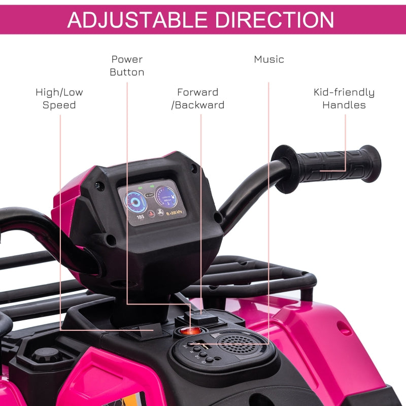 Kids Quad Bike, 12V Ride-On ATV with Music & LED Headlights - Pink