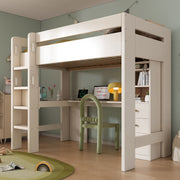 Children’s Loft Bed with Integrated L-Shaped Desk, Storage & Charging Ports - White