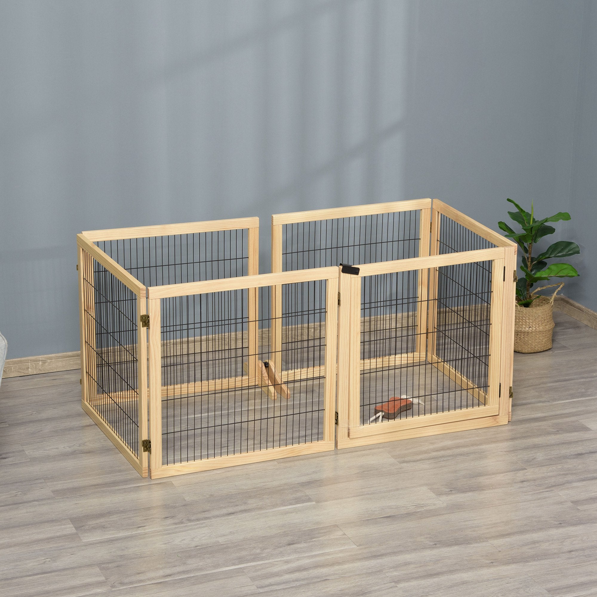 Dog Gate, Bidirectional Folding, Pinewood Metal Natural