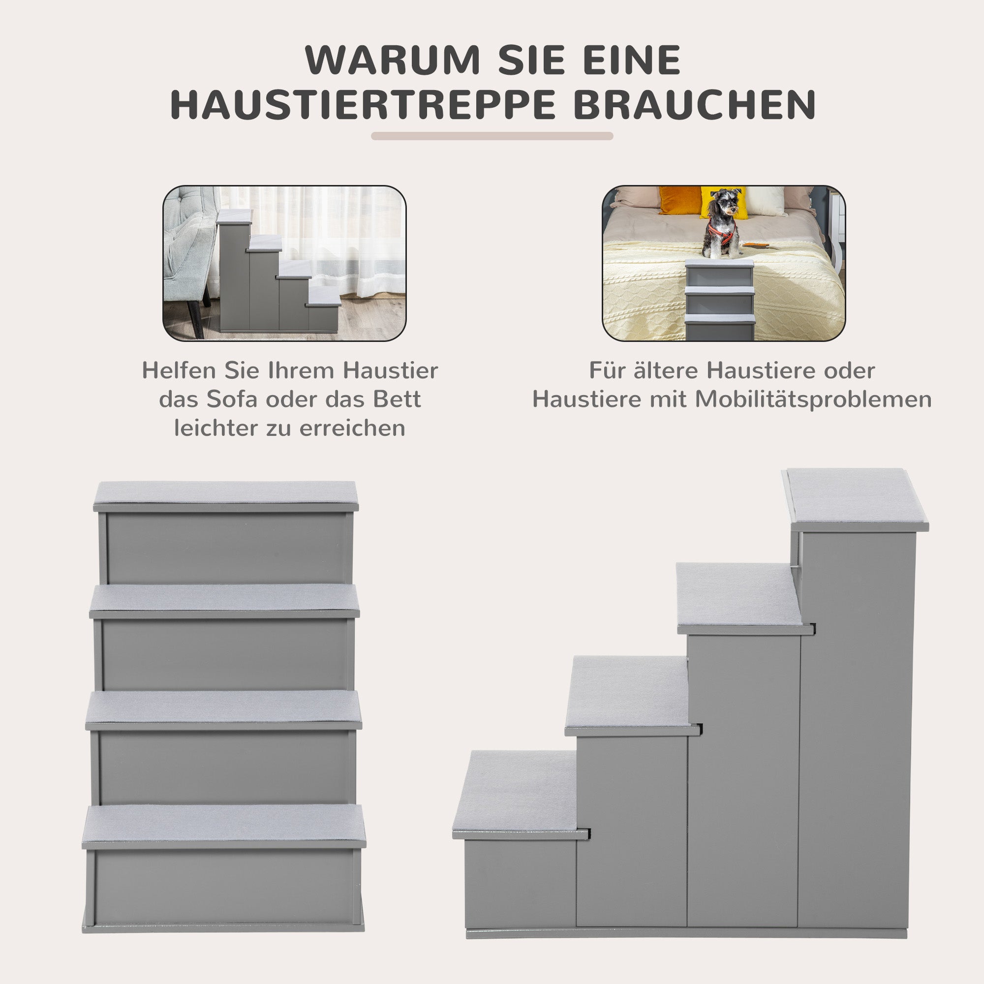 Pet Stairs 4-Step Entry Aid Non-Slip Gray