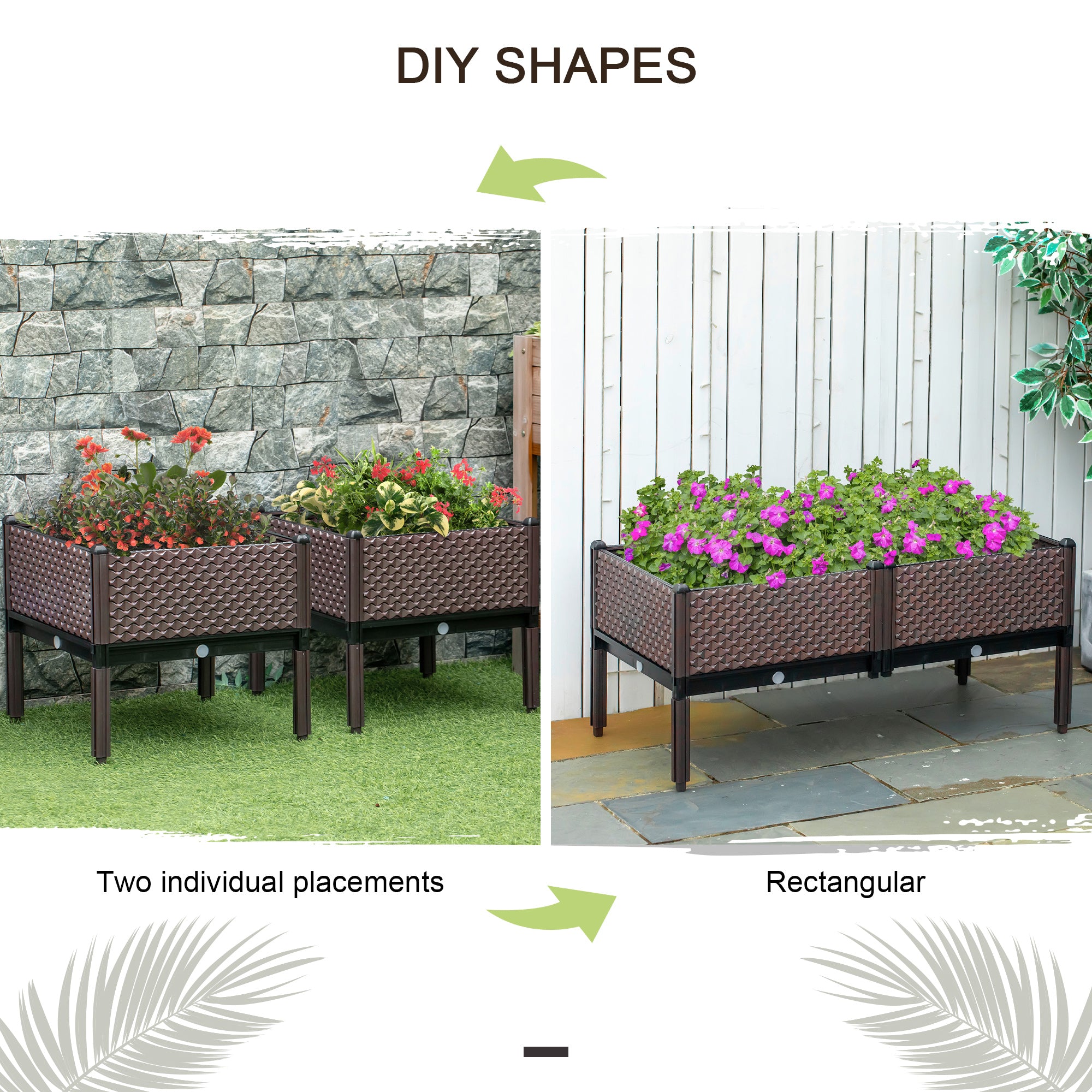 Garden Raised Bed Set of 2, Elevated Planter Box with Self-Watering, 50cm x 50cm x 46.5cm, Plastic