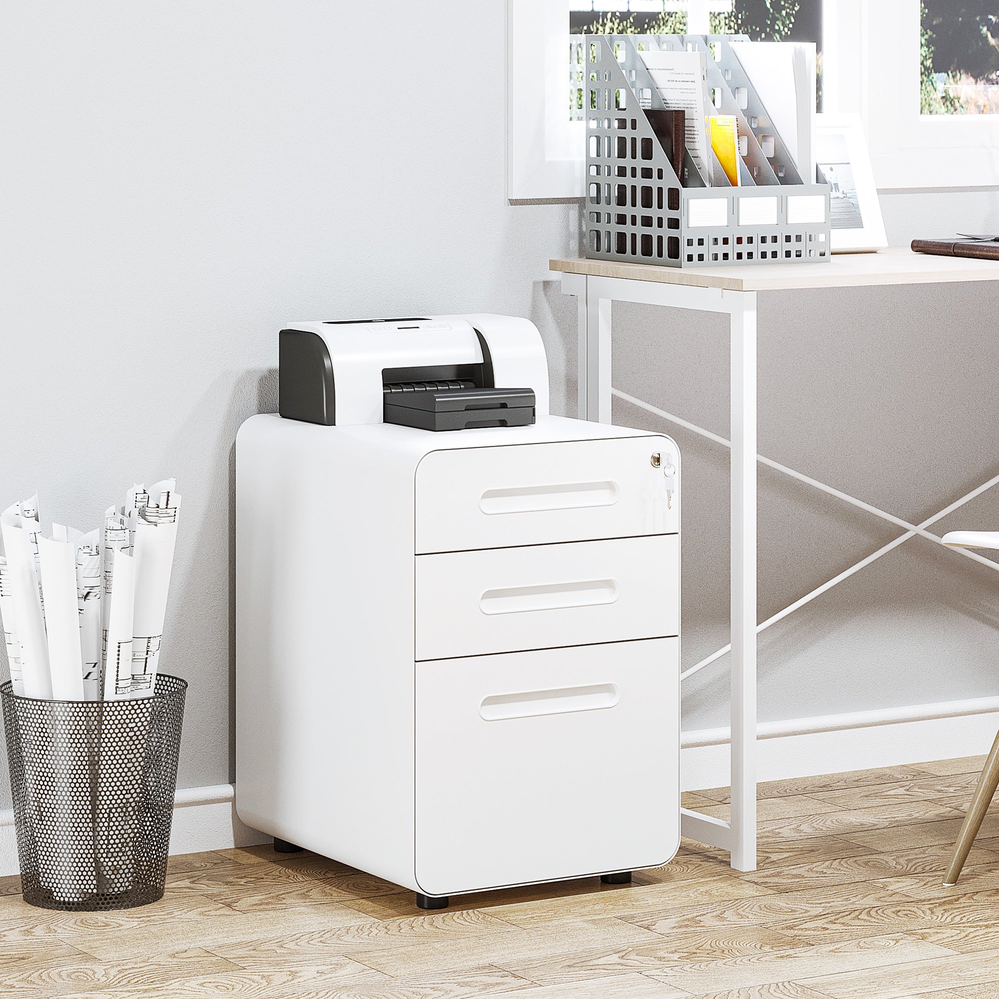 Vinsetto Filing Cabinet with 3 Drawers, Steel, White
