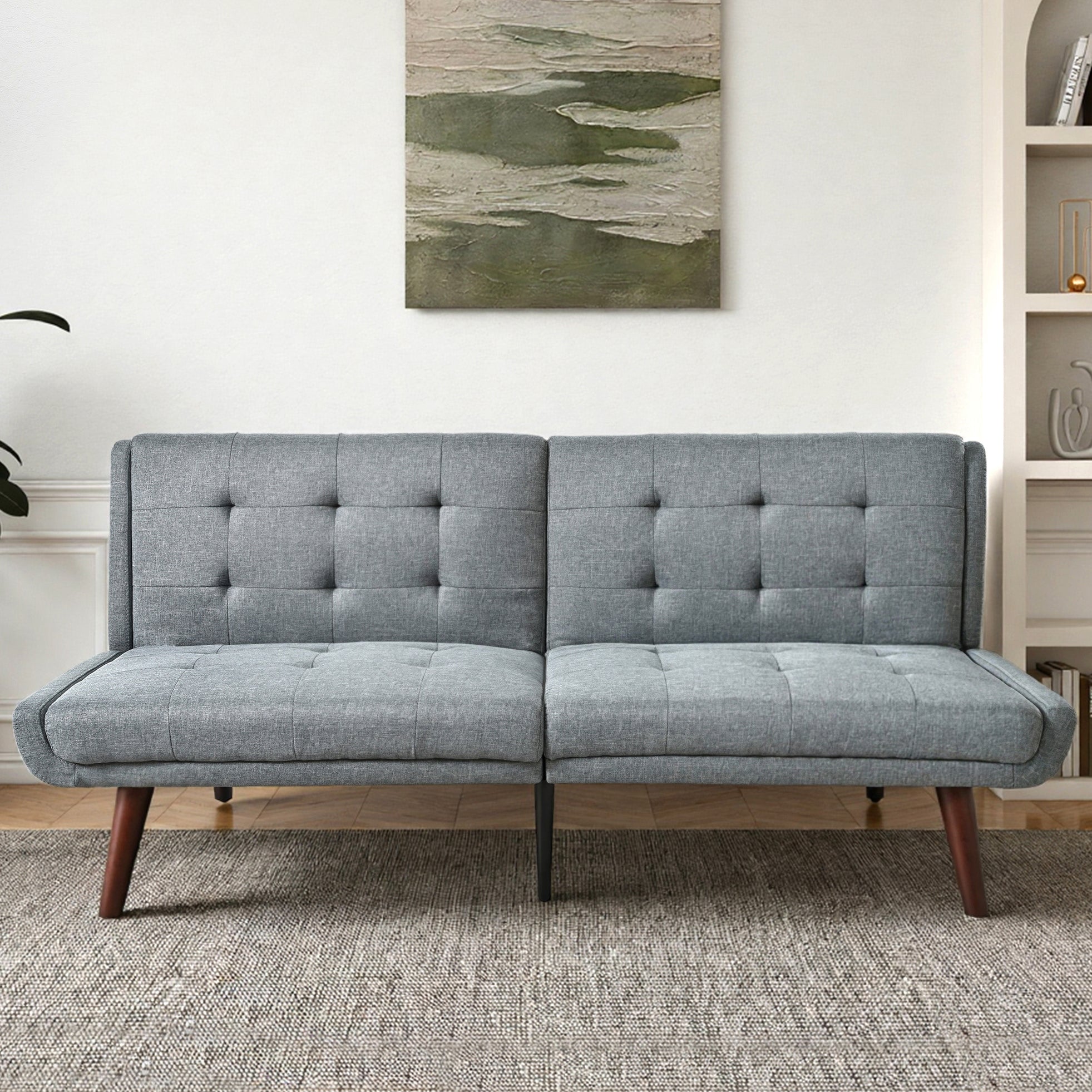 Foldable Futon Sofa Bed 146cm 5-Position Adjustable Backrest - Grey