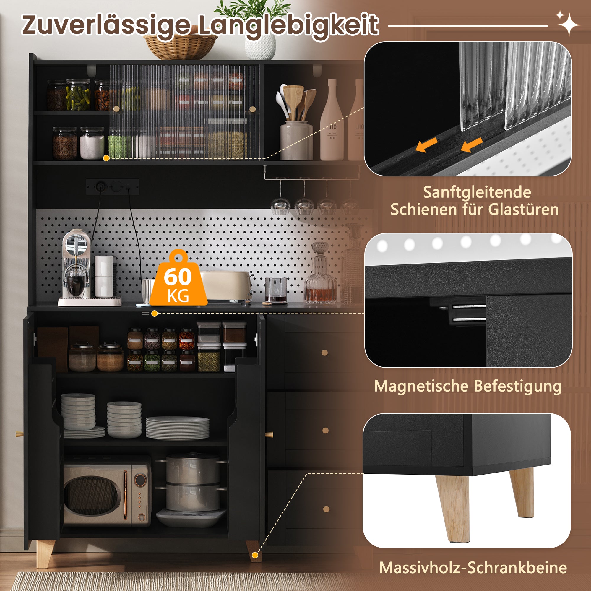 Tall Cabinet Pegboard Wine Storage Drawers & Sockets - Black