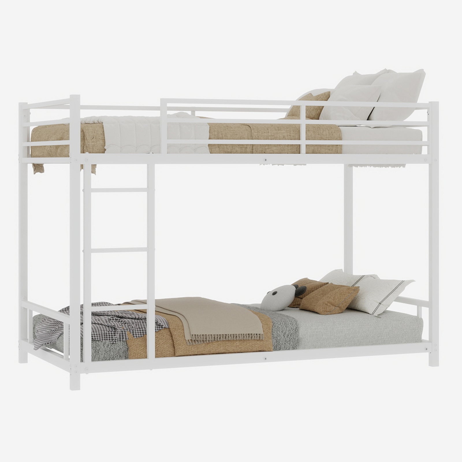 Metal Bunk Bed Twin Single Heavy Stable Low Noise Safety Railing, Metal