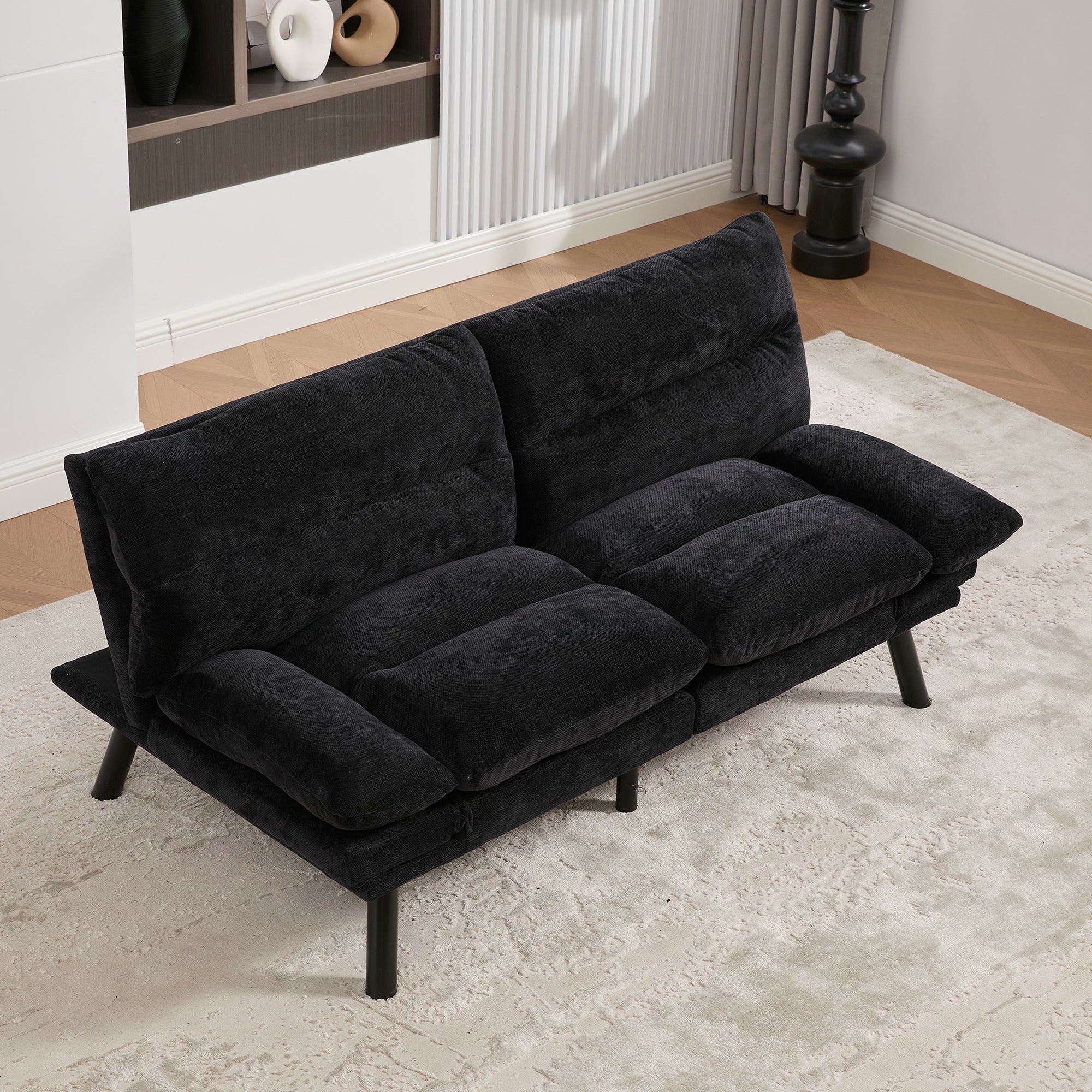 Two-Seater Sofa, Ergonomic Adjustable Breathable, Chenille/Metal