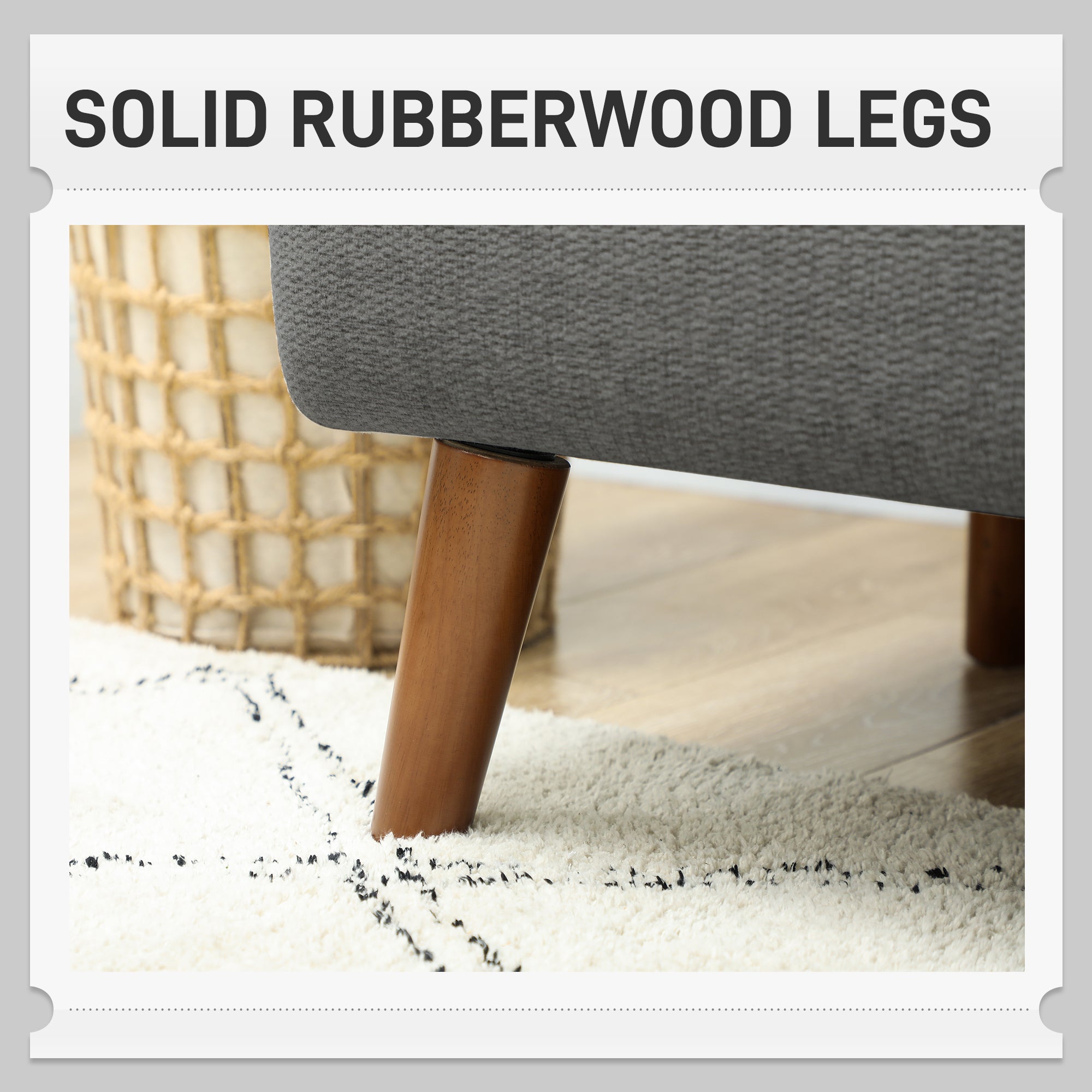 Velvet Feel Fabric 2 Seater Sofa with 21cm Thick Padding and Wood Legs, Grey