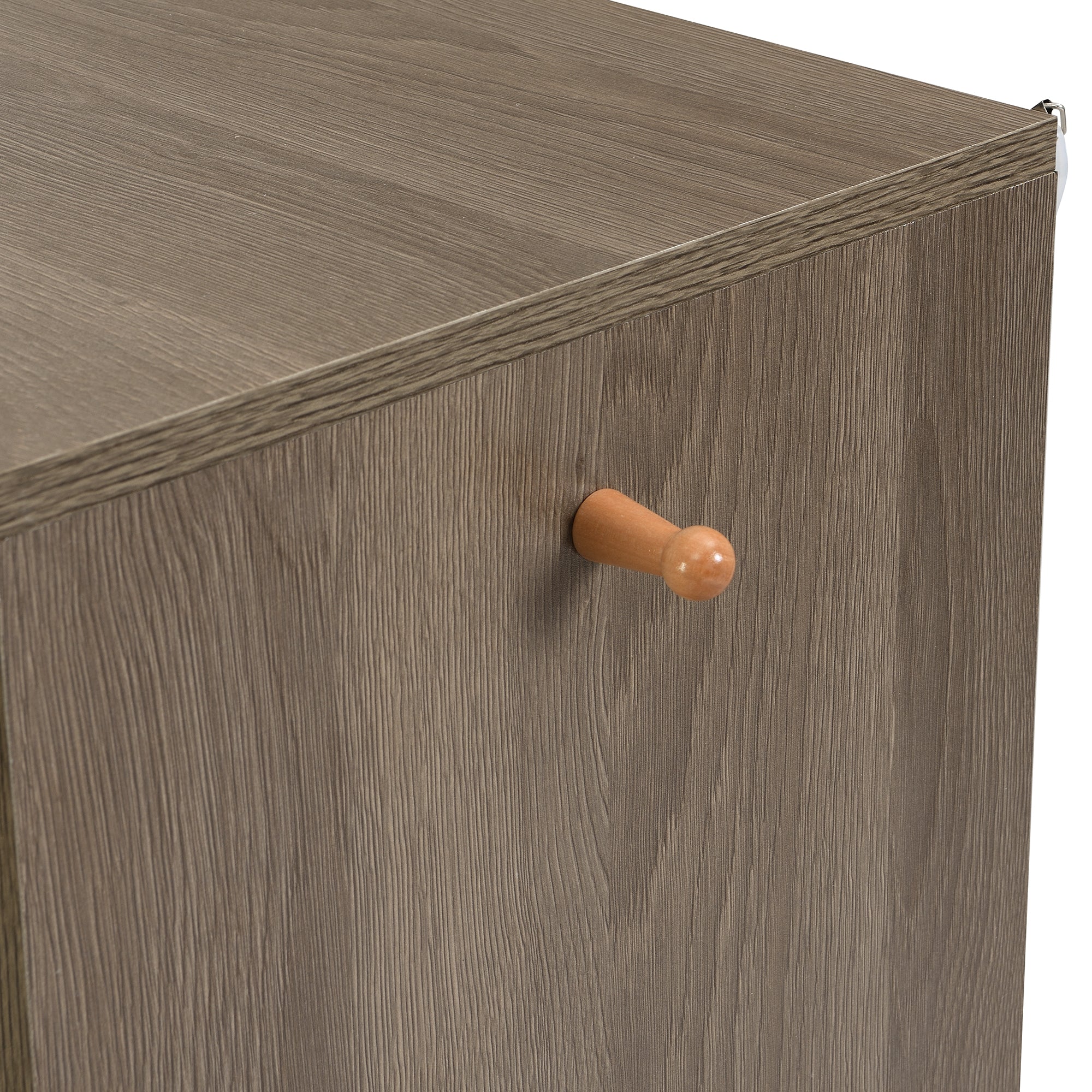 Shoe storage bench and cabinet with padded seat, adjustable shelves, gray