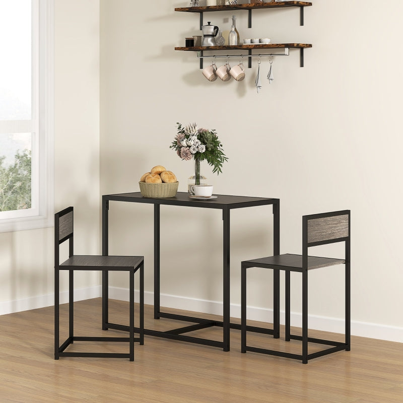Dining Table and Chairs Set, Rectangular Space Saving Table and 2 Chairs, Steel Frame, Grey