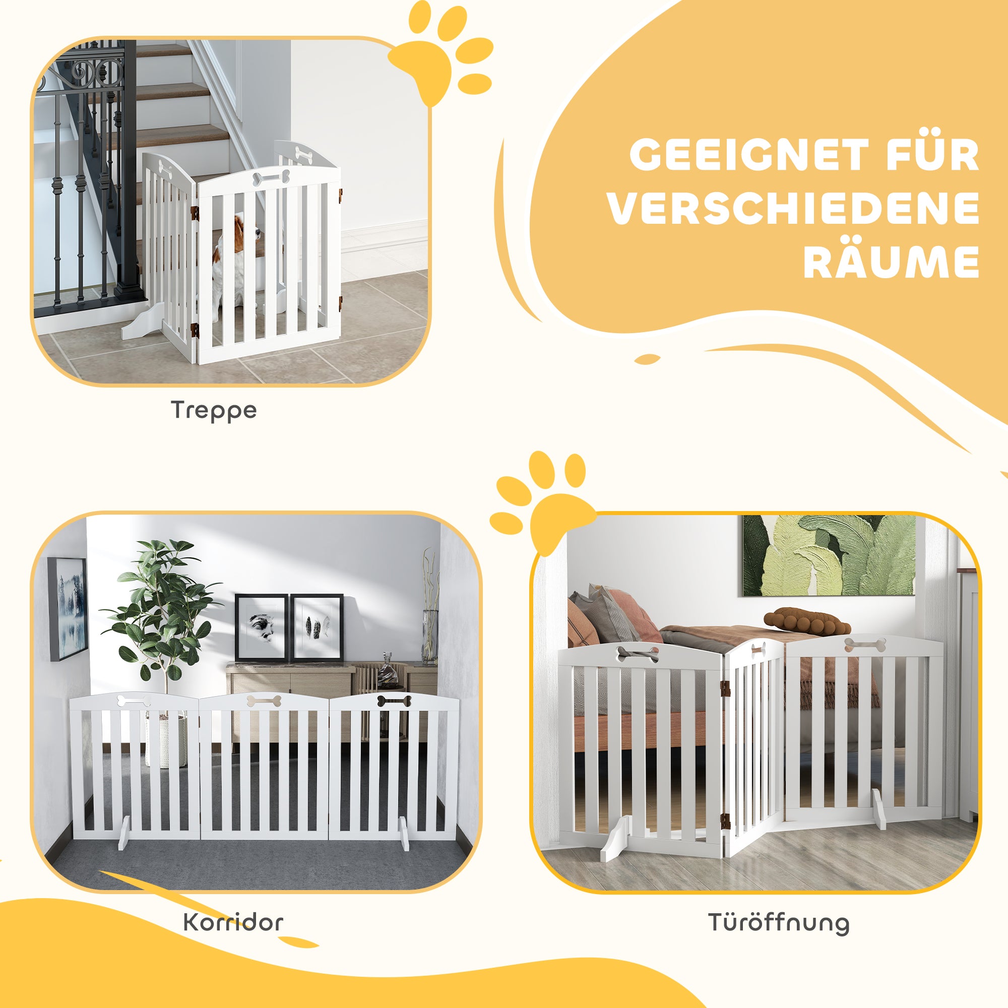 Dog Gate 3-Piece Set Foldable Freestanding 155x61cm, White