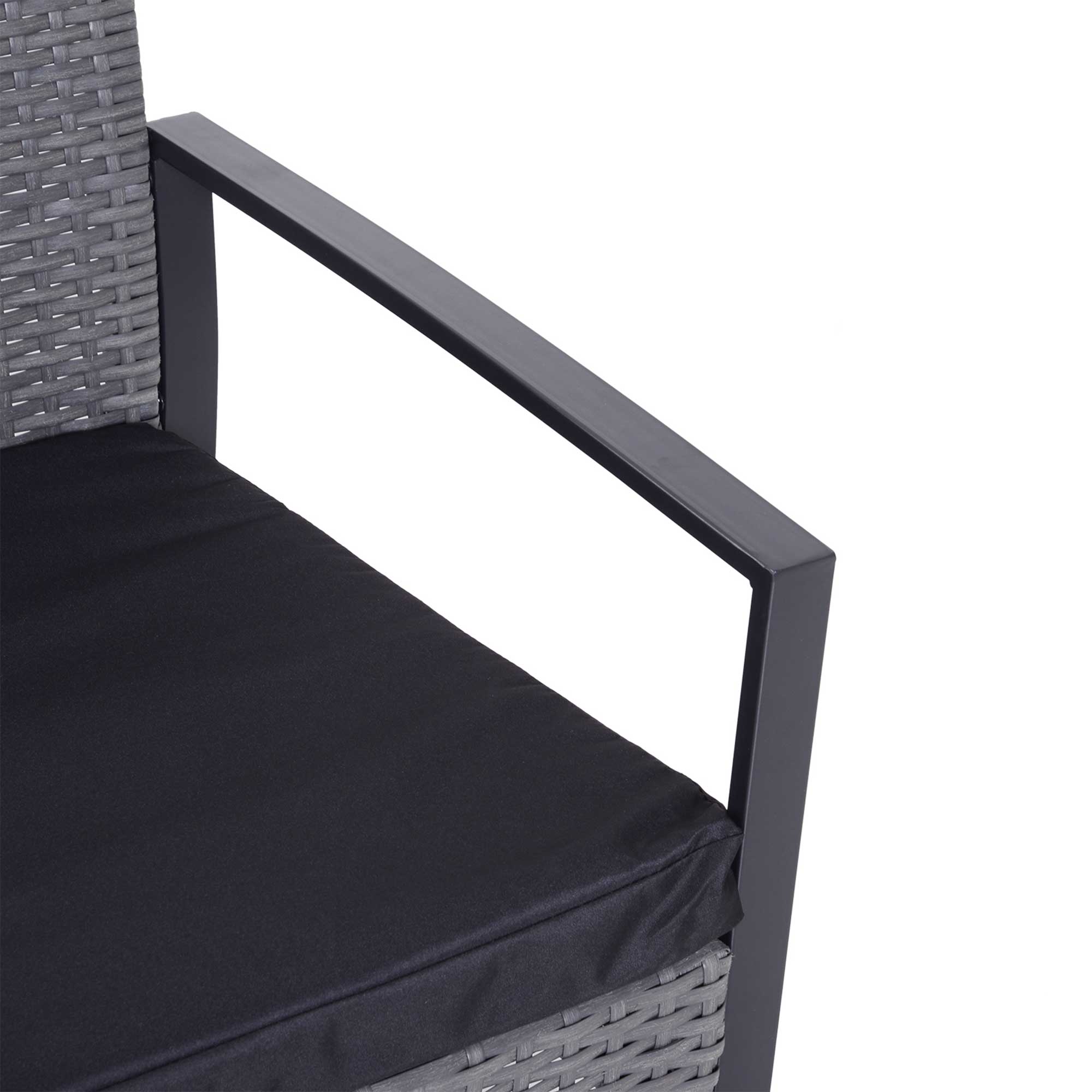 2 Seater Patio Set with Cushions Rattan, Grey/Black