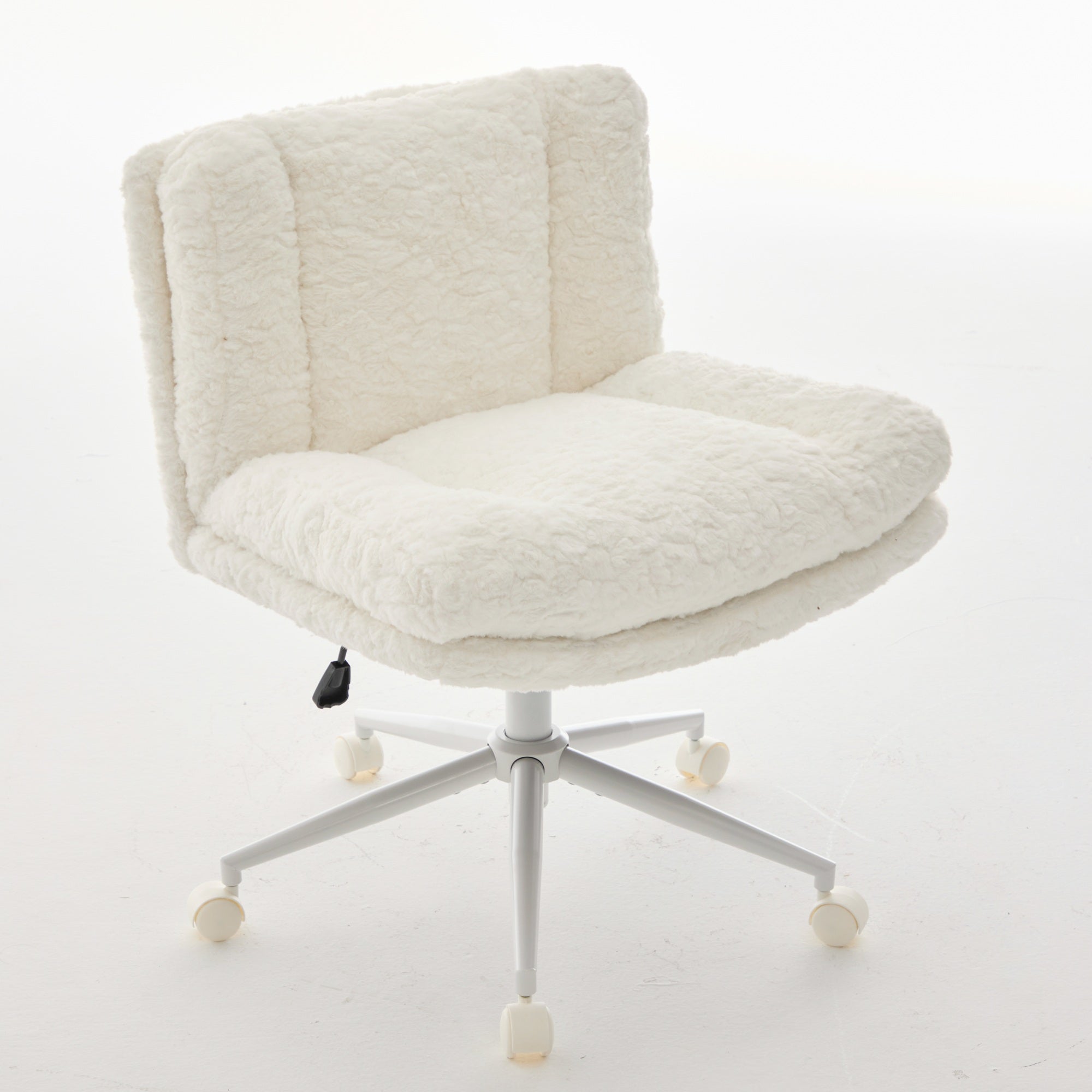 Wider Seat Office Chair with Artificial Rabbit Hair and Swivel Metal Base, Cream