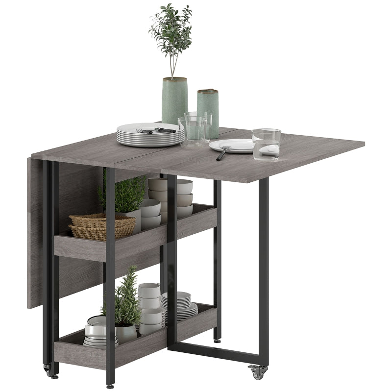 Folding Dining Table, 2-4 People Mobile with 2 Open Shelves, Gray
