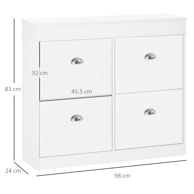 Shoe Cabinet 4 Flip Drawers Narrow Storage Adjustable Shelf White