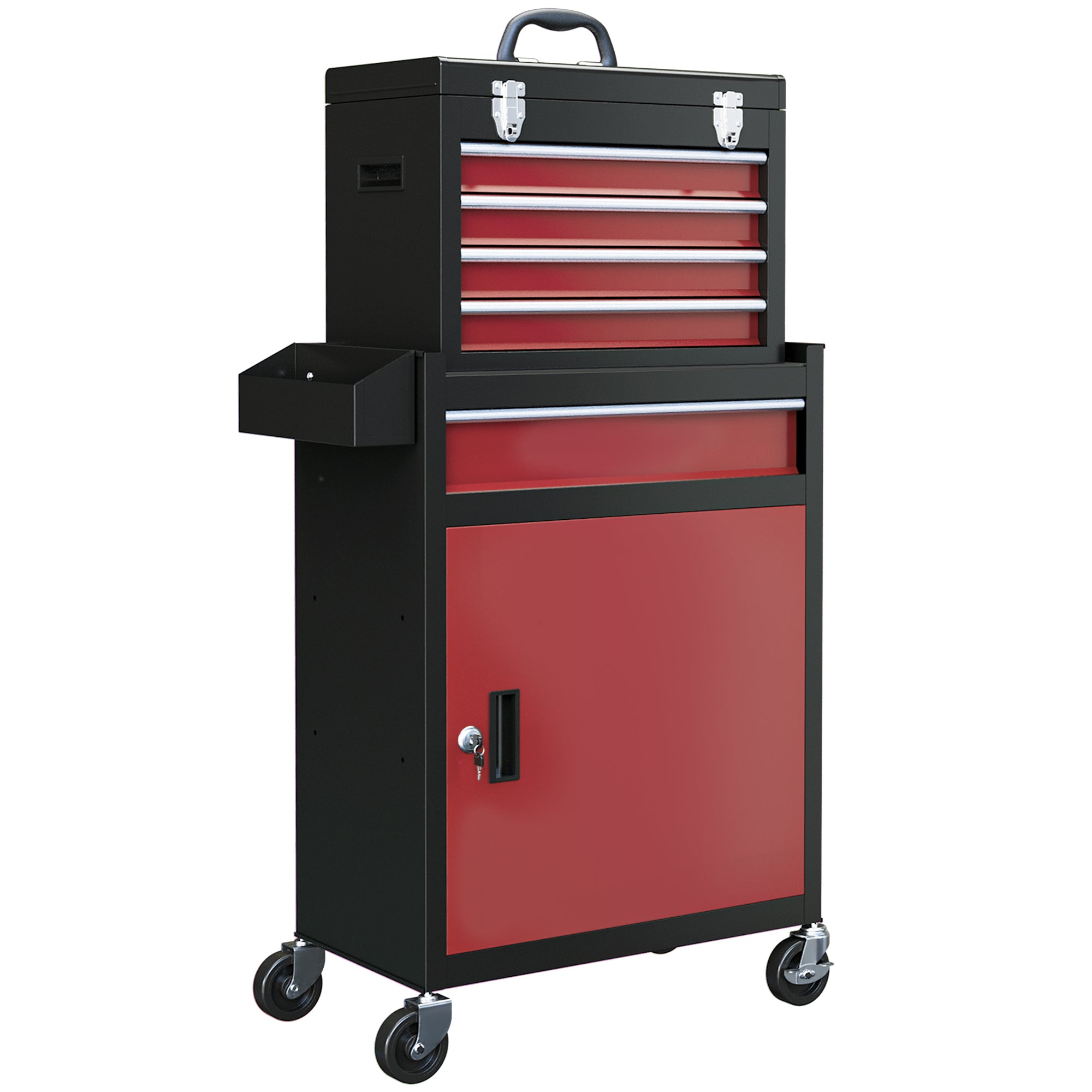 Workshop trolley, 5 drawers, lockable mobile, 130 kg load, steel black and red