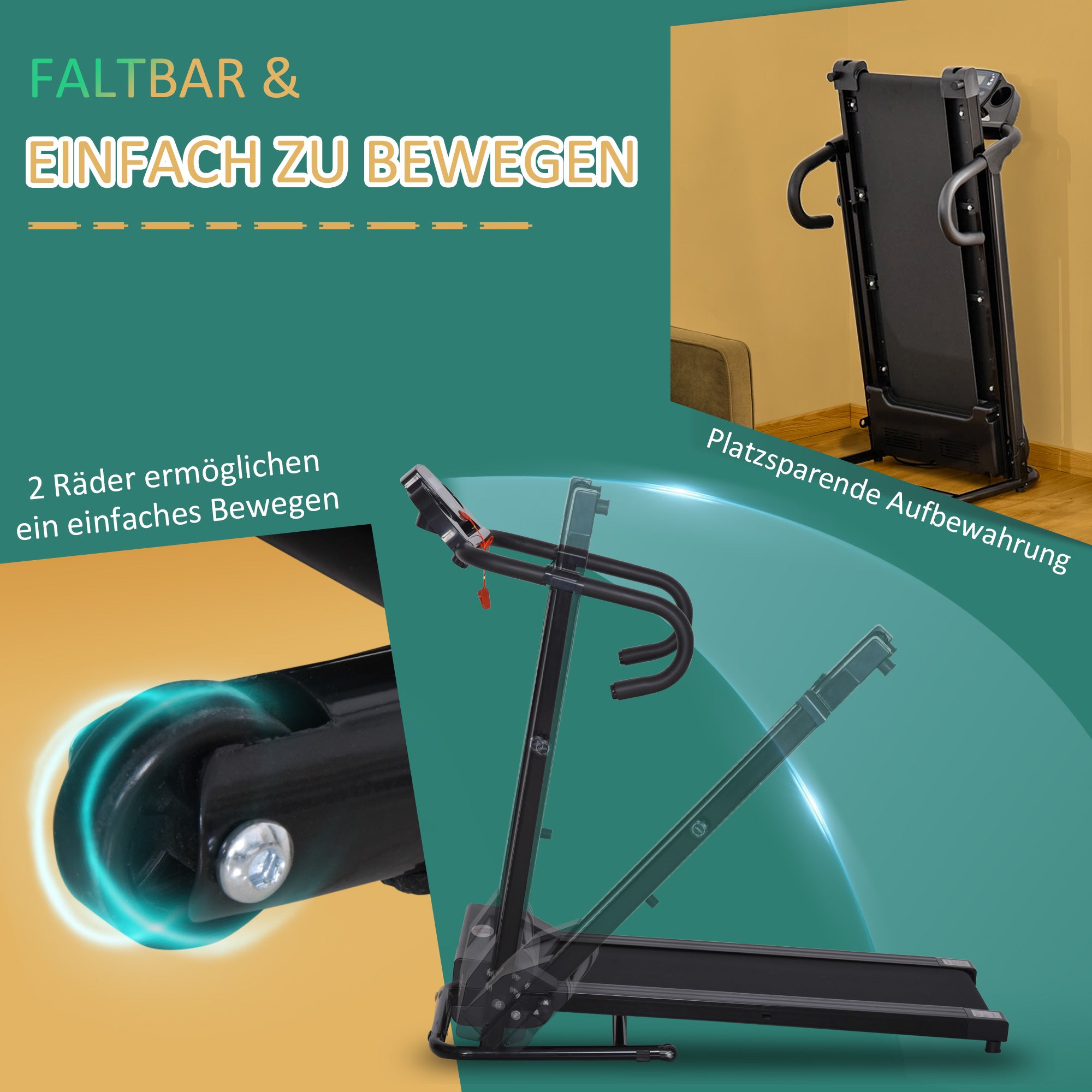 Electric Folding Treadmill, 500W LCD Display, Black