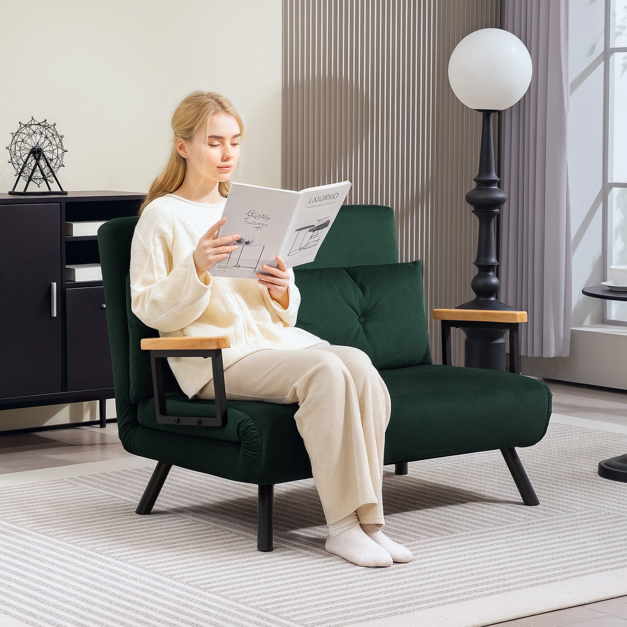 Double Sofa Bed 4-in-1 Convertible with Pillows Velvet-Feel Green