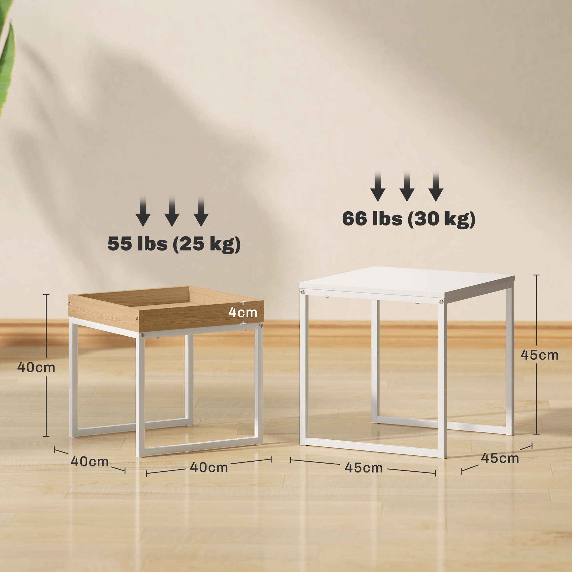 Set of Two Boxy Nesting Tables, White/Wood-Effect