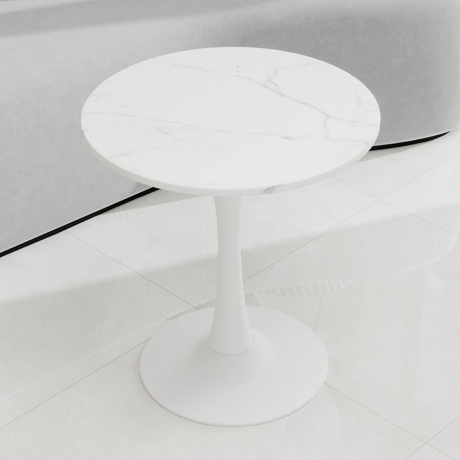 Coffee Table 27.6-inch Round Marble Mid-Century Modern 2-4 Person White Finish