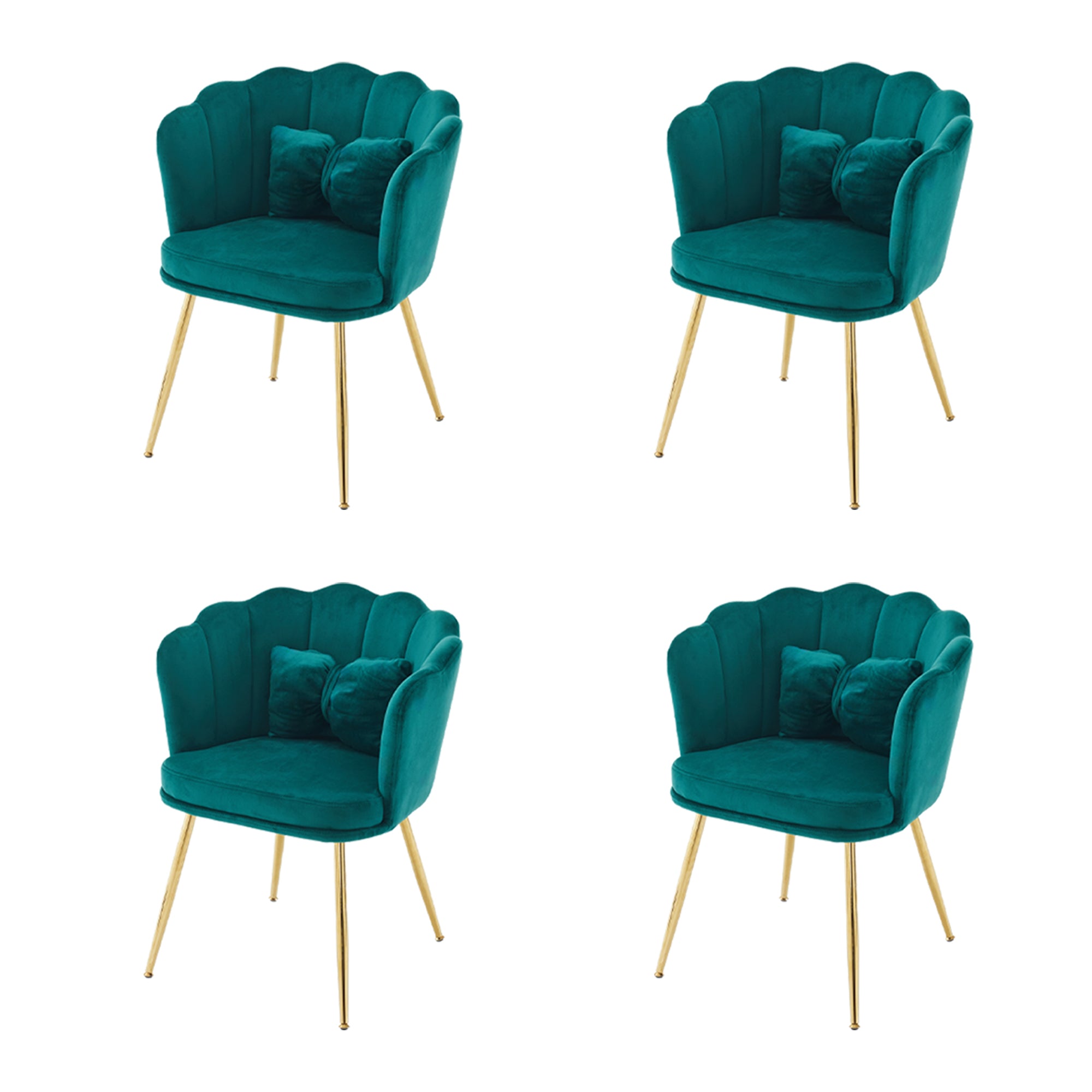 Velvet Chairs, Set of 4 Modern Upholstered with Petal Backs, Gold Metal Legs