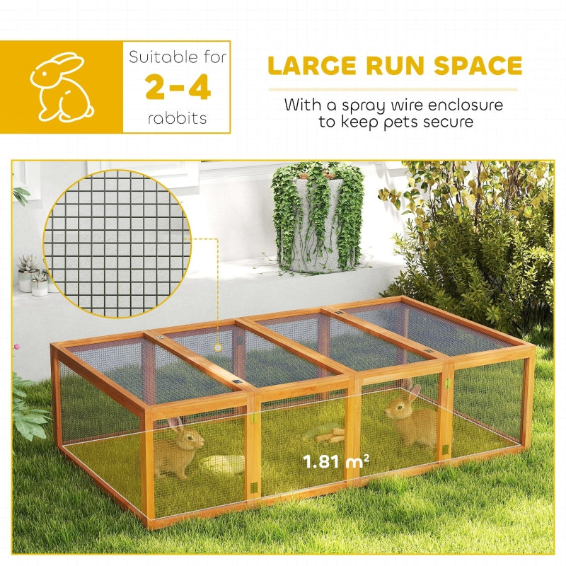 Rabbit Hutch Cage 6ft, Wire Mesh, Openable Roof, Natural Wood Finish