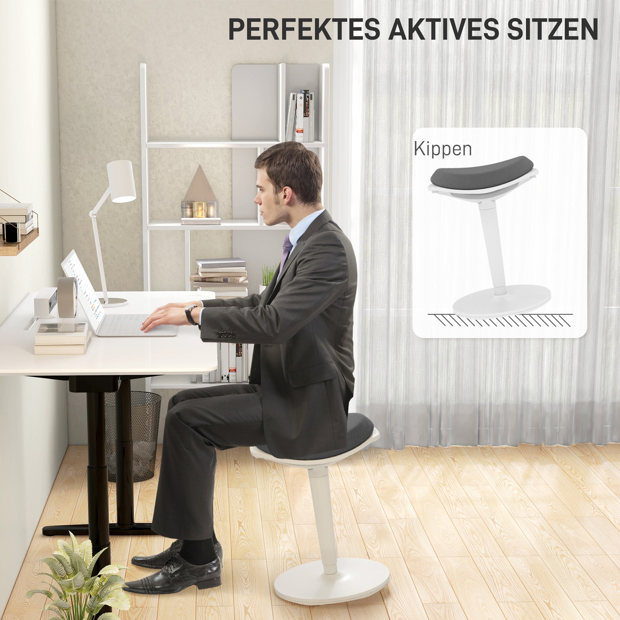 Pendulum Stool, Ergonomic Office Swivel Chair, Mesh Gray