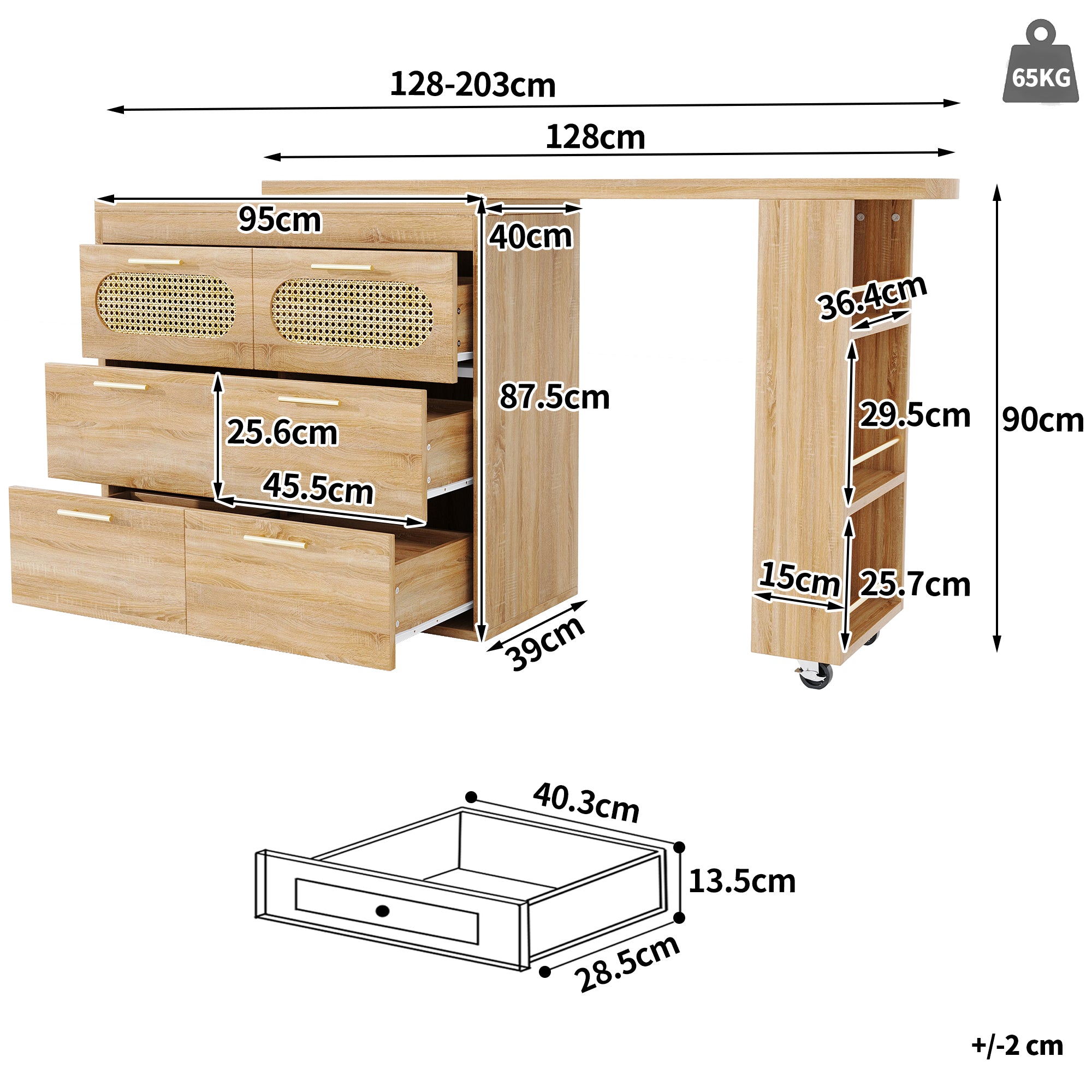 360° Rotating Bar Table with 6 Drawers and Anti-Tip Device, PE Rattan and Metal
