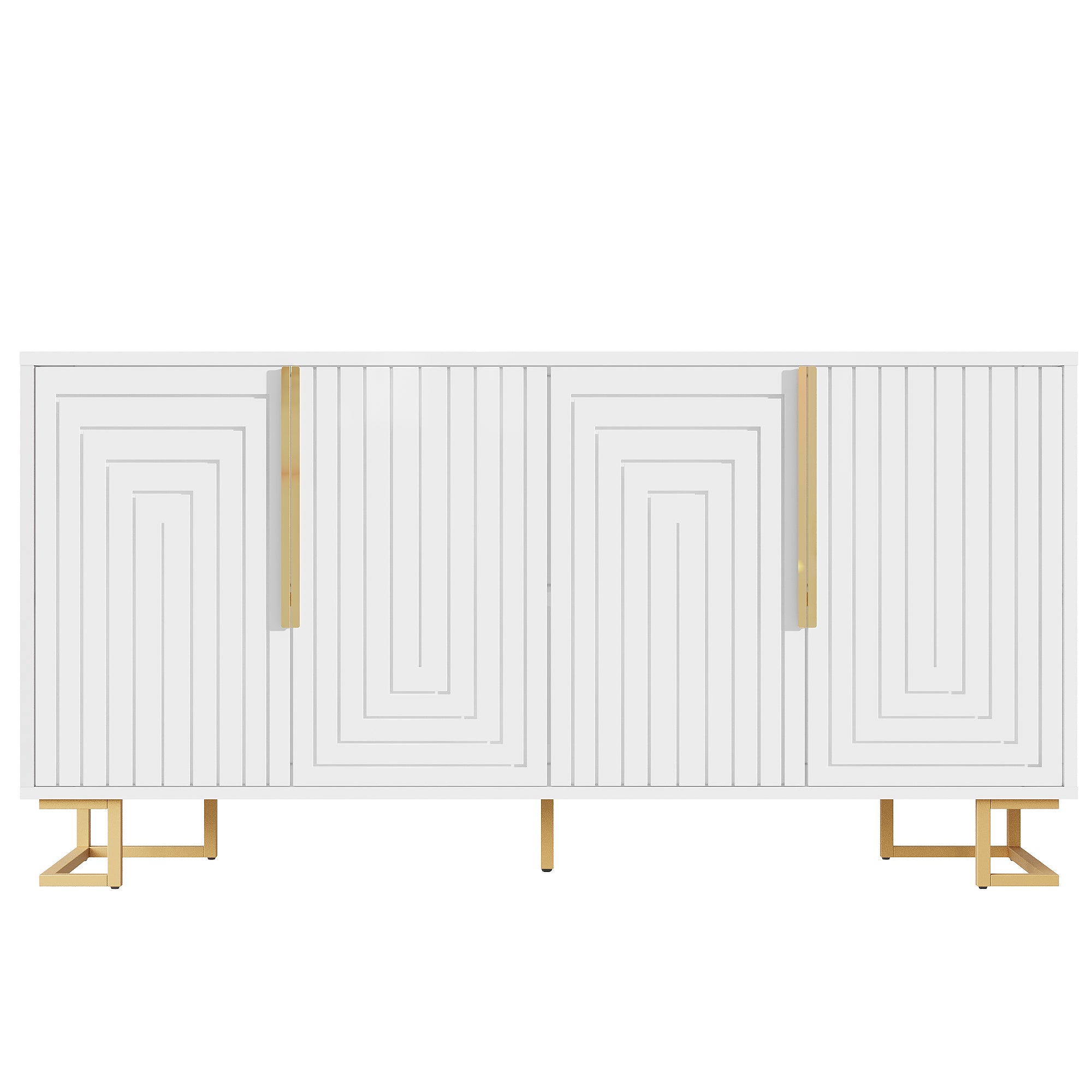 Sideboard with Geometric Design and Gold Handles, 152 x 40 x 75 cm, White