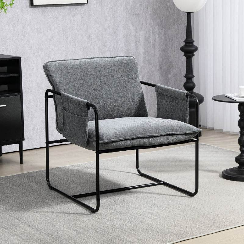 Minimal Padded Accent Chair with Pockets - Grey