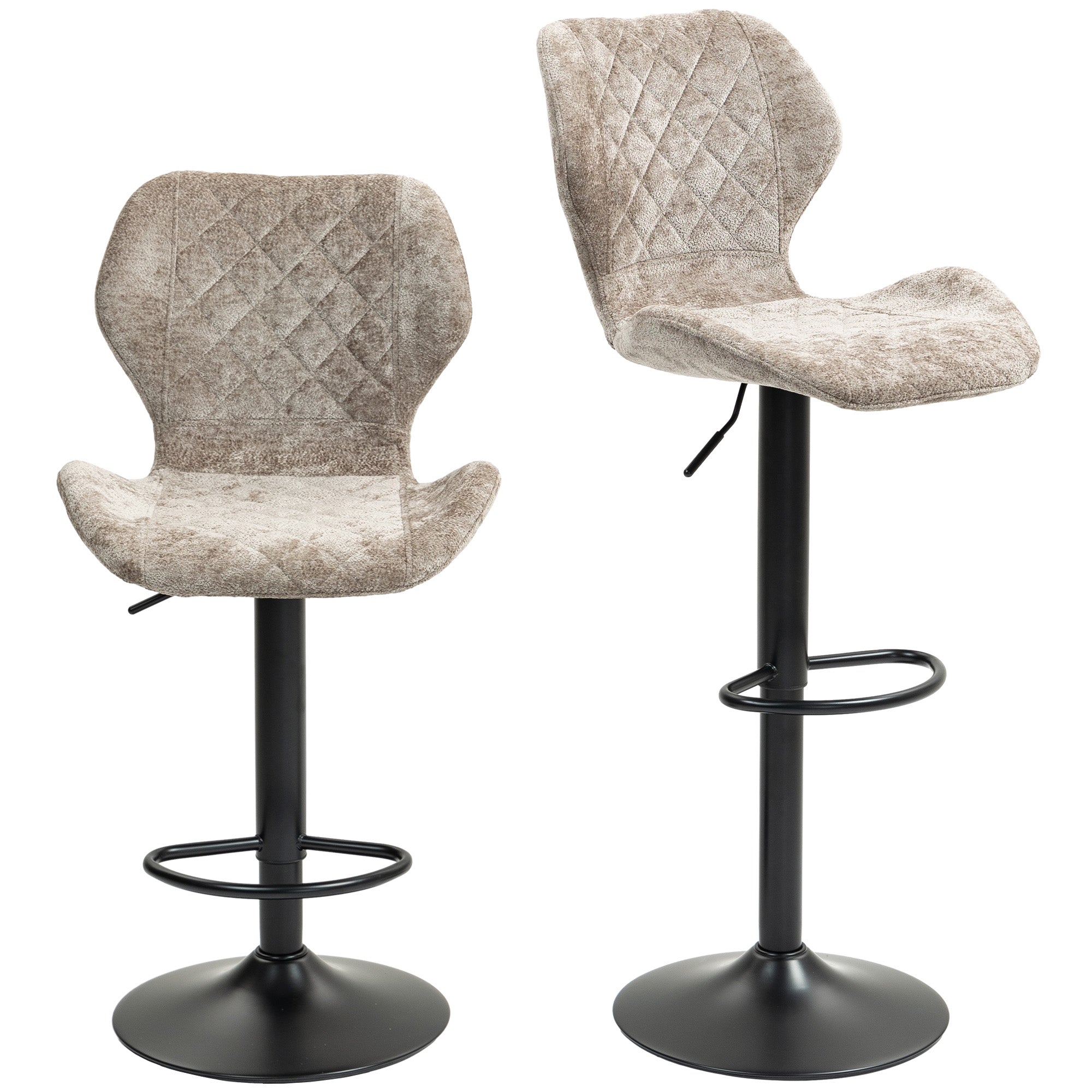 Bar Stool Set of 2, Upholstered with Backrest, Height-Adjustable, 360° Rotatable, Brown