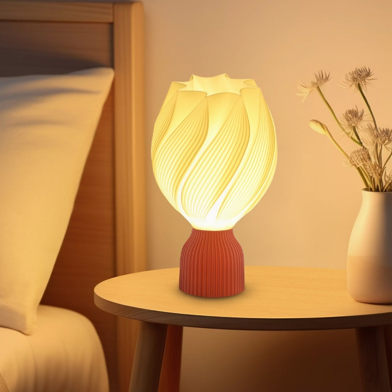 Table lamp, LED with 3D-printed flower-like lampshade, white