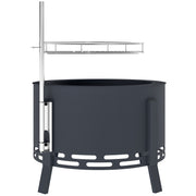 Portable Fire Pit 58cm Round Grill Grate Ash Catcher Poker, Black