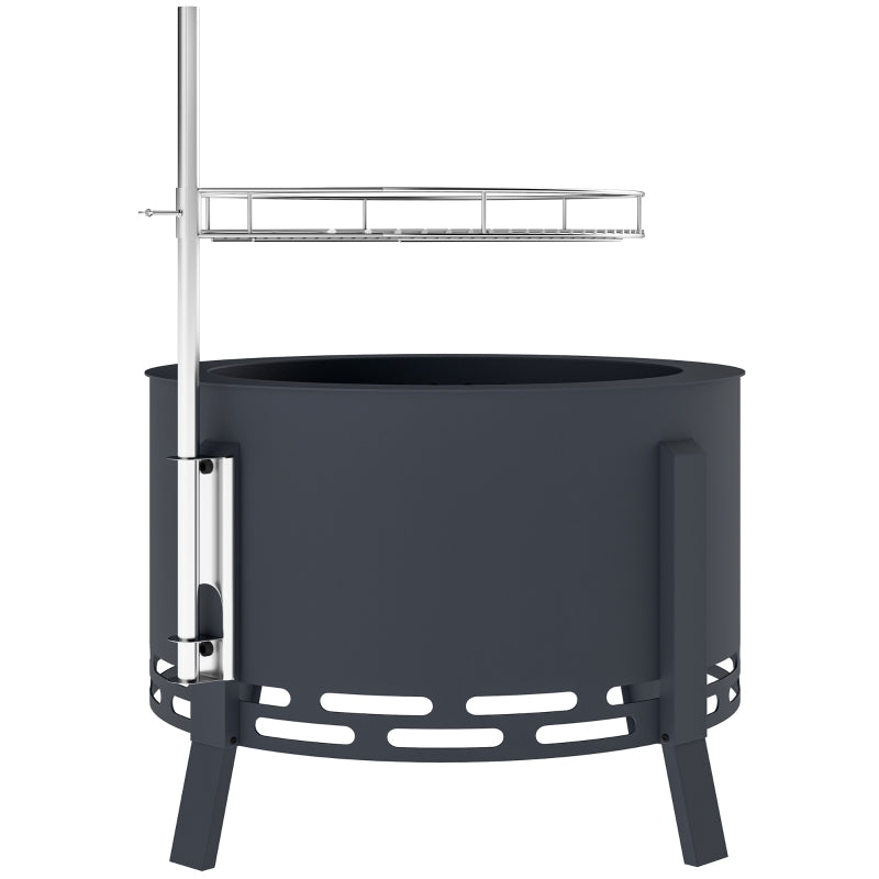 Portable Fire Pit 58cm Round Grill Grate Ash Catcher Poker, Black