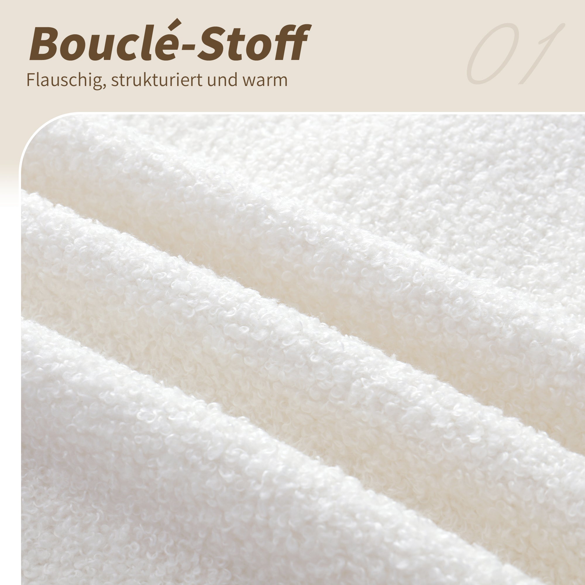 Upholstered Single Bed 90x200 with Slatted Base and Headboard, Beige Bouclé