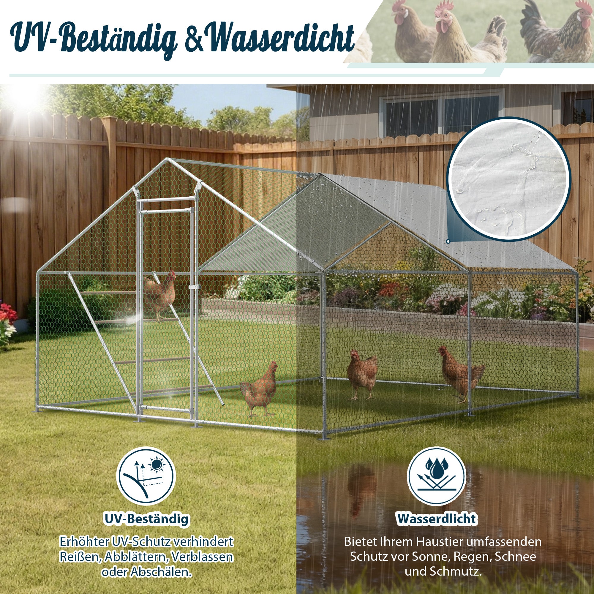 Chicken Coop 3x4m Perch Ladder Safety Lock UV Cover - Reinforced Steel