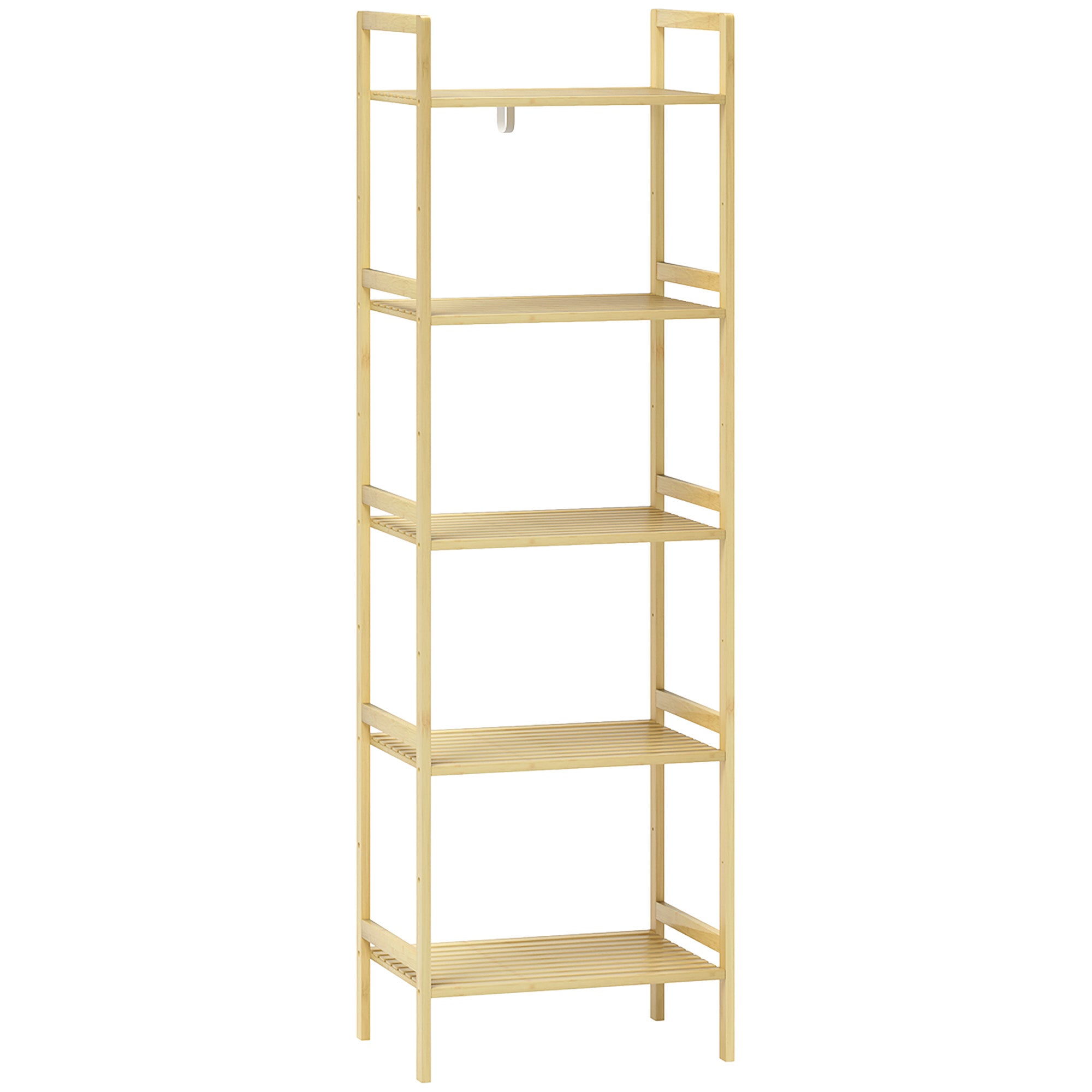 Bathroom Shelf, 5-Tier Storage Rack, Adjustable, Natural Wood