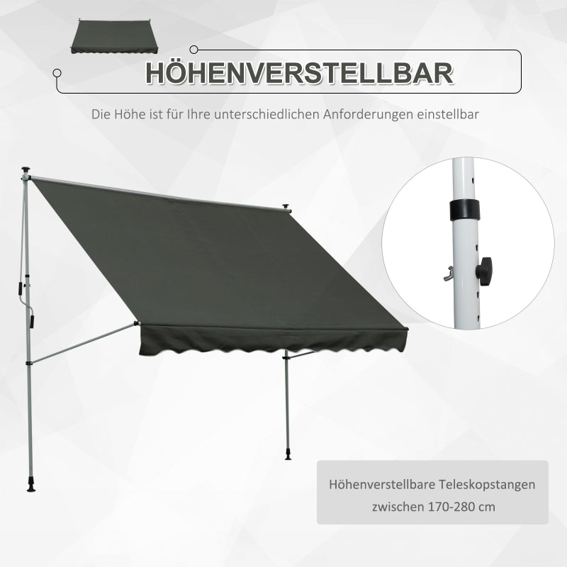 Freestanding Awning, 300 x 150cm, Hand Crank, Windproof, Aluminum, Gray
