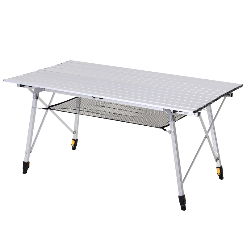 Picnic Folding Table | Height-Adjustable Collapsible Camping Table with Carry Bag | Aluminum Silver