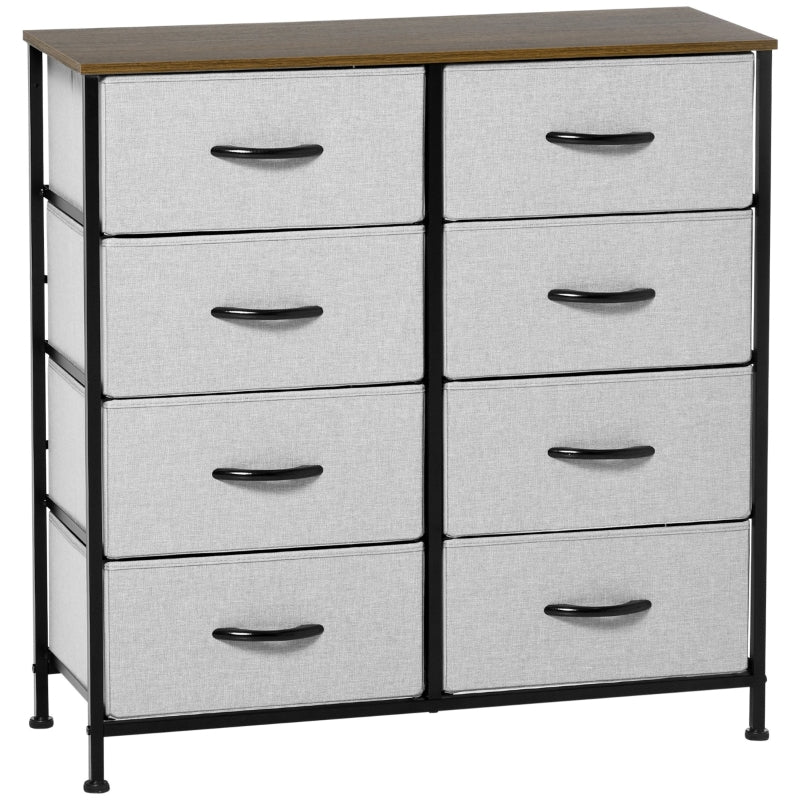 Fabric Chest of Drawers, 8 Drawers Steel Frame Wooden Top, Grey