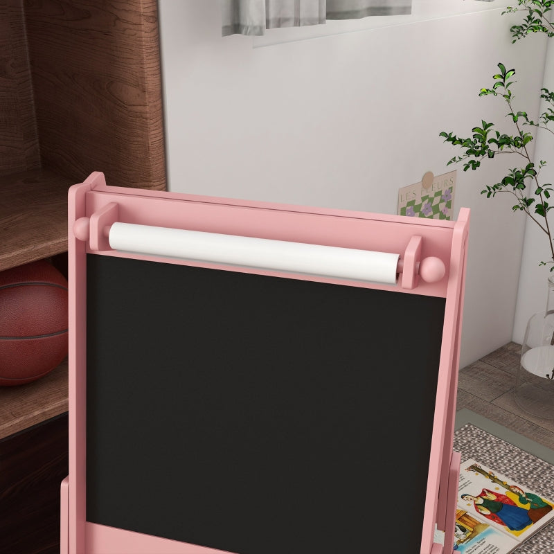 Kids Easel 3-in-1 with Paper Roll and Storage, Pink