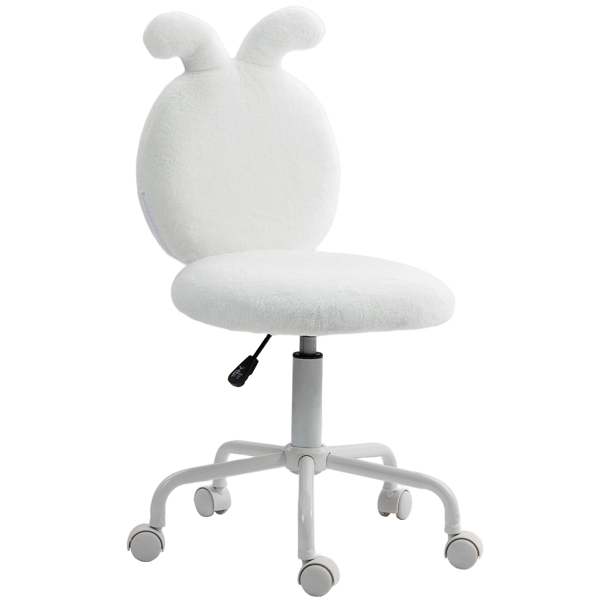 Office Chair with Rabbit Ears, Height-Adjustable Swivel, White Velvet