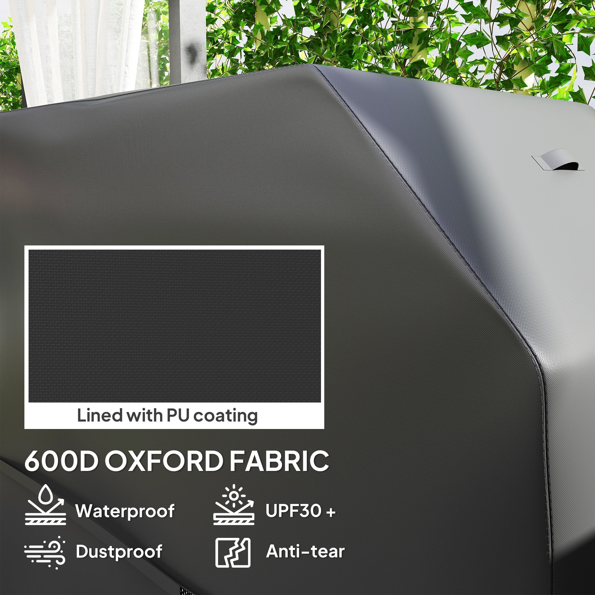 BBQ Cover Rectangular Gas Grill Waterproof Rip-Proof with Vents, 600D Oxford Fabric Black